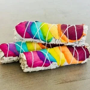 White Sage w/ Rainbow Chakra Roses Smudge Stick