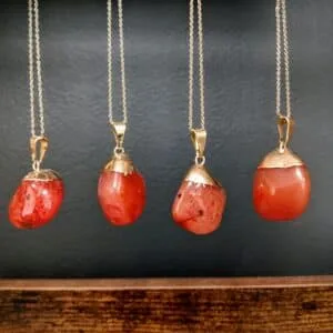 Necklace - Tumbled Carnelian Pendant with Electroplated 24k Gold Cap