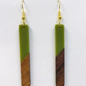 Resin Wood Bar Earrings- Forest Green