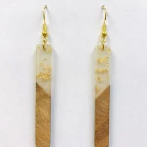 Resin Wood Bar Earrings- Gold Foil