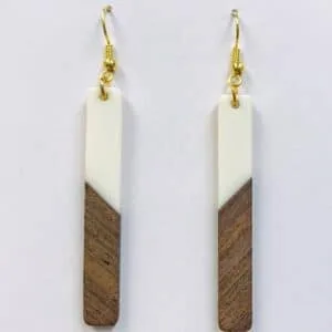 Resin Wood Bar Earrings- White