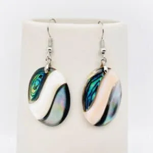 Abalone Shell Pendant Earrings - Oval Cream Waves