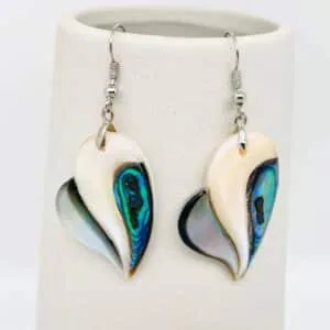 Abalone Shell Pendant Earrings - Asymmetrical Cream Raindrop