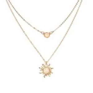 Necklace - Gold Opal Sun Moon Layered in Solid Copper